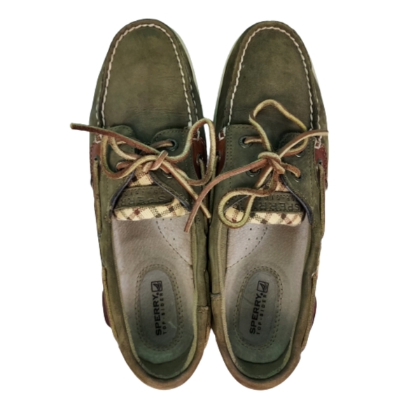 Sperry leather Topsiders, women's size 8.5M, brown with plaid side panels - Picture 7 of 8